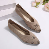 Point Toe Mesh Flat Slip-Ons Khaki OutfitFlow