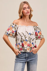 SO ME Floral Embroidered Two Way Off The Shoulder Blouse OFF WHITE OutfitFlow