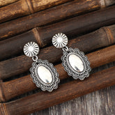 Alloy Flower Dangle Earrings Silver One Size OutfitFlow