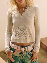 Crochet Detail Hooded Knit Top Beige OutfitFlow