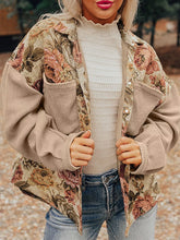 Floral Waffle Knit Patchwork Chest Pockets Buttoned Jacket Tan OutfitFlow