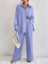 Button Up Long Sleeve Shirt and Pants Set Light Blue OutfitFlow