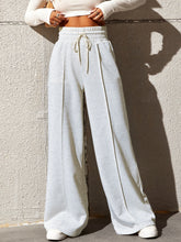 Honey Drawstring Elastic Waist Wide Leg Pants White OutfitFlow