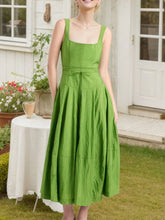 Square Neck Sleeveless Midi Swing Dress Matcha Green OutfitFlow