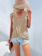 Full Size Twisted Hem Button Detail Tank Plus Size Khaki OutfitFlow