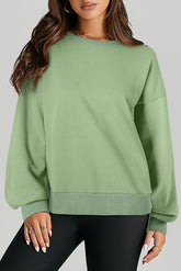 Round Neck Long Sleeve Sweatshirt Gum Leaf OutfitFlow