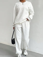 Texture Round Neck Top and Pants Set White OutfitFlow