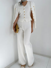 V-Neck Tank, Cardigan and Pants Three-Piece Sweater Set White One Size OutfitFlow