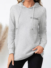Drawstring Long Sleeve Hoodie Gray OutfitFlow
