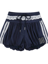 Lace Trim Shorts with Drawstring Blue OutfitFlow