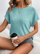 Round Neck Short Sleeve T-Shirt Light Teal OutfitFlow