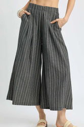 Umgee Pinstripe Crop Palazzo Pants Black OutfitFlow