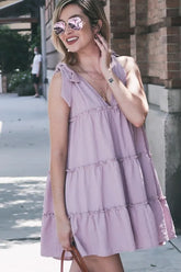 And The Why Polka Dot Textured Layered Flounce Ruffle Dress Lavender OutfitFlow