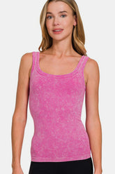 Zenana Ribbed Scoop Neck Tank Hot Pink OutfitFlow