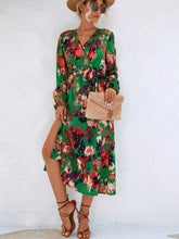 Printed Surplice Long Sleeve Midi Dress Green OutfitFlow