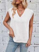 Lovelet Ribbed Slit V-Neck Sweater Vest White OutfitFlow