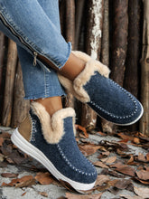 Furry Suede Round Toe Flat Sneakers Navy OutfitFlow