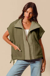 SO ME Over Sized Soft Sherpa Fur Sleeveless Vest Jacket OLIVE OutfitFlow