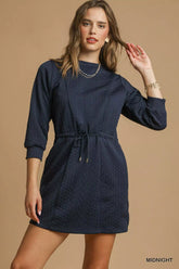 Umgee Drawstring Cable Knit Mini Dress with Pockets MIDNIGHT OutfitFlow