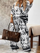 Printed Relaxed Fit Top and Wide Leg Pants Set Black OutfitFlow