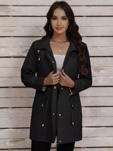 Drawstring Snap-Down Trench Coat Black OutfitFlow