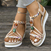 Open Toe Platform Wedge Sandals Beige OutfitFlow