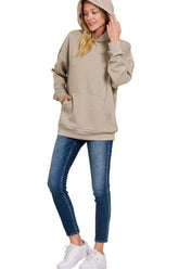 Zenana Oversized Scuba Hoodie with Kangaroo Pocket ASH MOCHA OutfitFlow