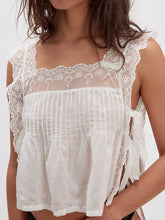 Lace-Trimmed Eyelet Square Neck Top White OutfitFlow
