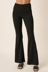 Mittoshop Crepe Knit Elastic Waist Flare Leg Pants Black OutfitFlow