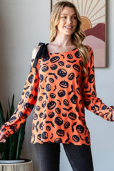 Heimish Pumpkin Print One Shoulder T-Shirt Orange Multi OutfitFlow