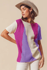 SO ME Boat Neck Multi Colored Lightweight Sweater Top LAVENDER MAGENTA OutfitFlow
