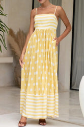 Polka Dot Square Neck Cami Dress Yellow OutfitFlow