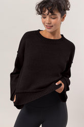 HYFVE Round Neck Dropped Shoulder Ribbed Sweater Black OutfitFlow
