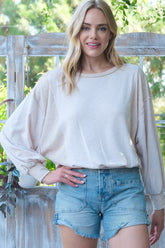 Hailey & Co Rib and Two Tone Knit Mixed Top Taupe OutfitFlow