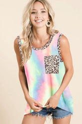 BiBi Sleeveless Tie Dye Top With Leopard Band PASTEL TIE DYE OutfitFlow
