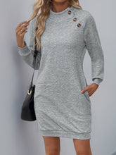 Perfee Texture Mock Neck Long Sleeve Mini Dress Gray OutfitFlow