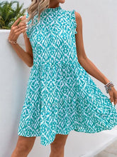Perfee Printed Frill Sleeveless Mini Dress Tiffany Blue OutfitFlow
