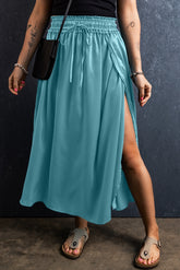 Slit Drawstring Elastic Waist Skirt Turquoise OutfitFlow