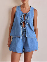 Tie Front Vest and Shorts Denim Set Light OutfitFlow