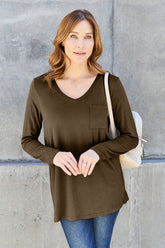 Basic Bae Full Size V-Neck Long Sleeve Top Mocha OutfitFlow