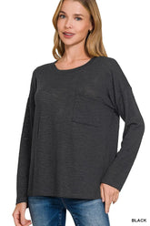 Zenana Slub Hacci Long Sleeve T-Shirt BLACK OutfitFlow