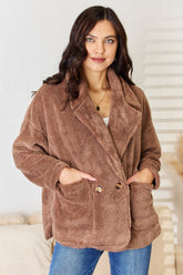 Culture Code Double Breasted Fuzzy Coat New Taupe OutfitFlow