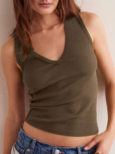 V-Neck Wide Strap Tank Coffee Brown OutfitFlow