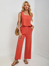 Square Neck Tank and Wide Leg Pants Set Orange OutfitFlow