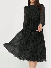 Polka Dot Long Sleeve Midi Dress Black OutfitFlow