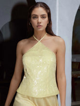 Sequined Halter Neck Cami Yellow OutfitFlow