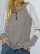 Shiny Quarter-Zip Waffle-Knit Hoodie Light Gray OutfitFlow