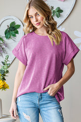 Heimish Full Size Short Sleeve Round Neck T-Shirt Magenta OutfitFlow