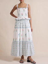 Bohemian Floral Print Smocked Tiered Maxi Dress White OutfitFlow