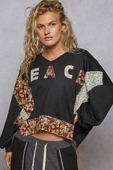 POL Peace Patch Floral Long Sleeve Hoodie Black OutfitFlow